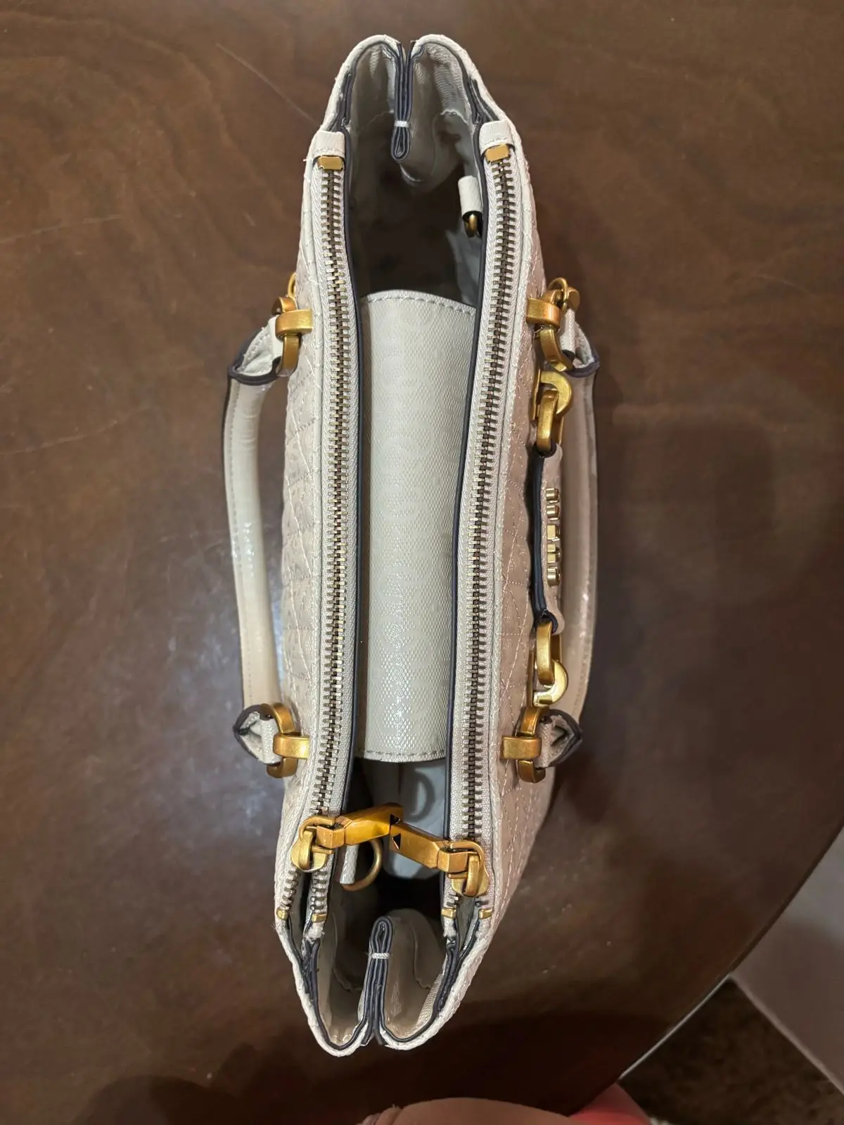 Guess Quilted Beige Handbag with Gold Hardware