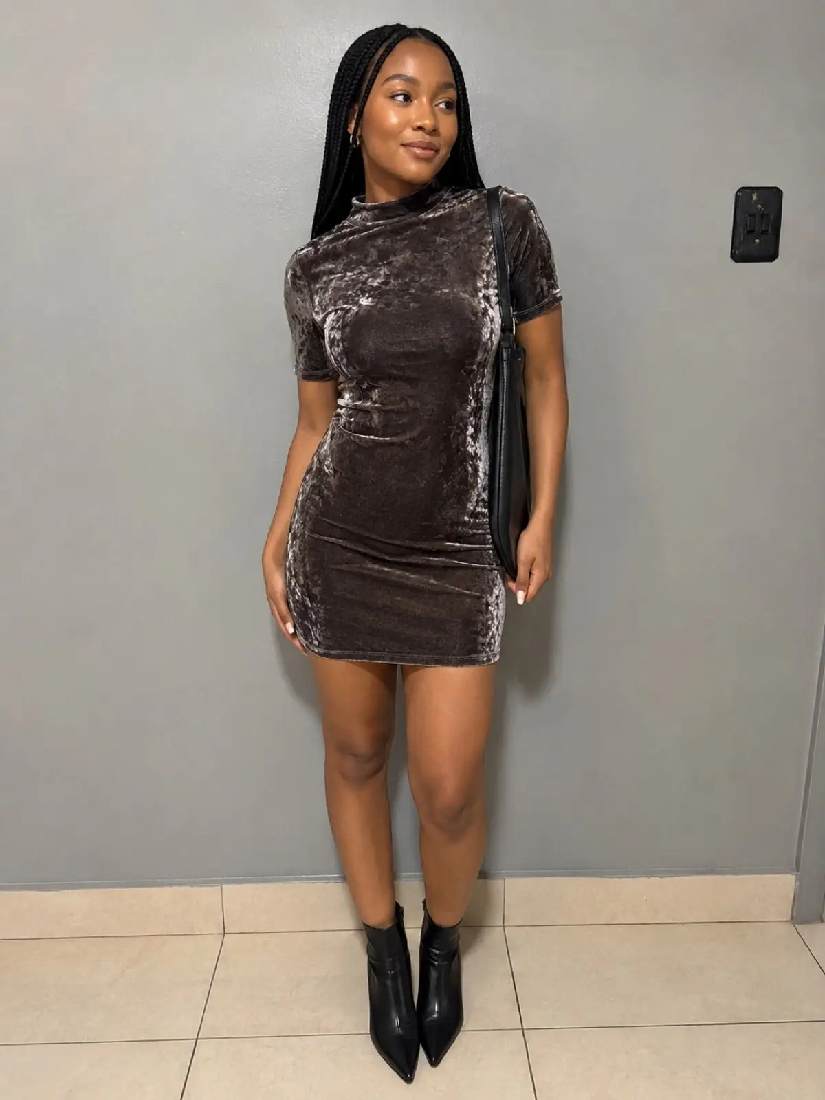 Cotton On Crushed Velvet Mini Dress Brown