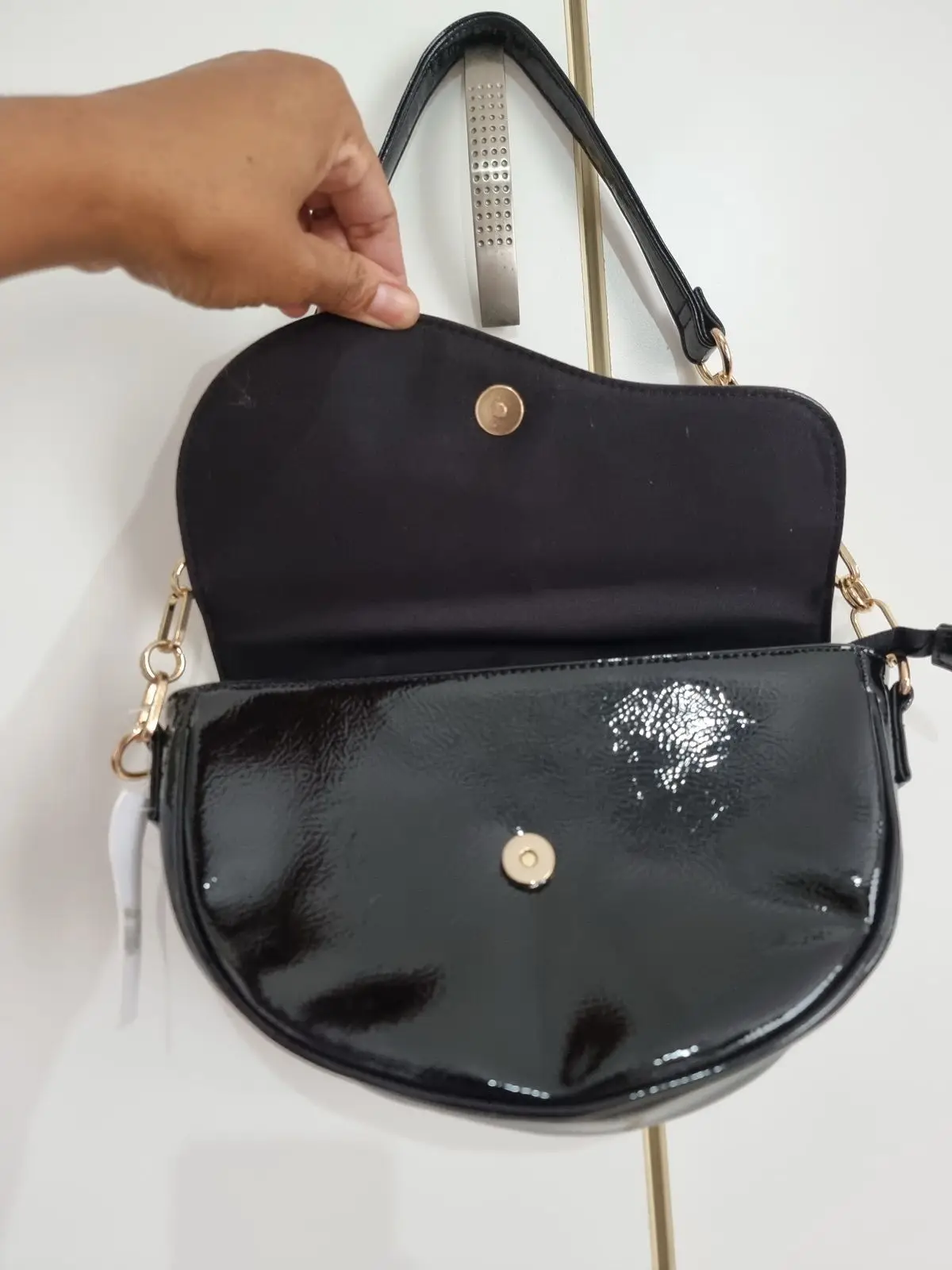 Foschini Black Patent Handbag with Gold Chain