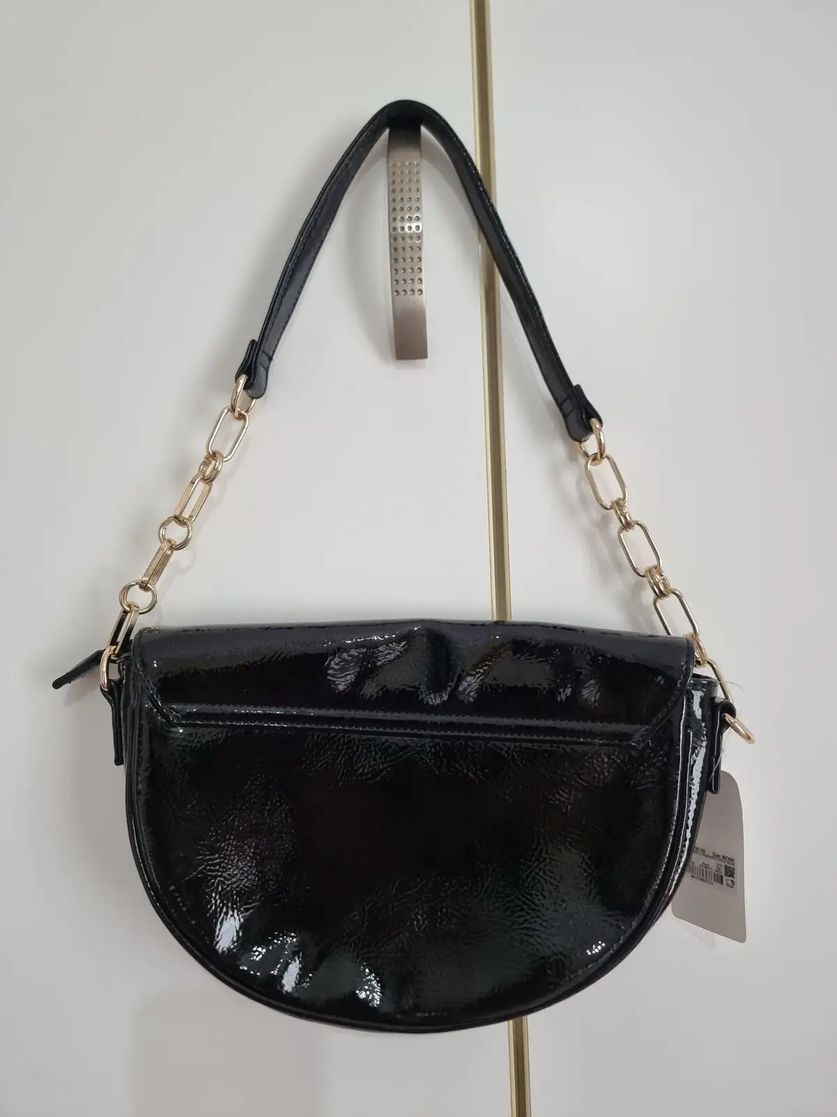 Foschini Black Patent Handbag with Gold Chain