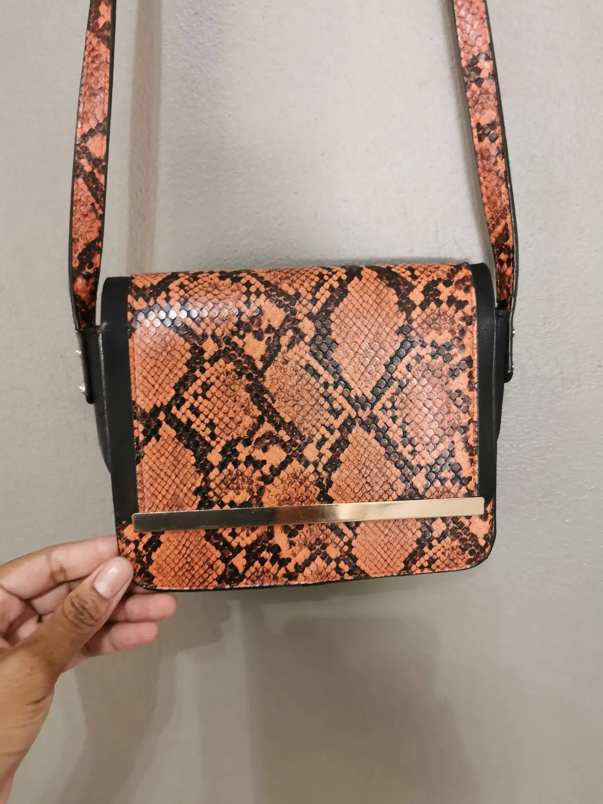 Foschini Orange Snake Print Cross-Body Bag
