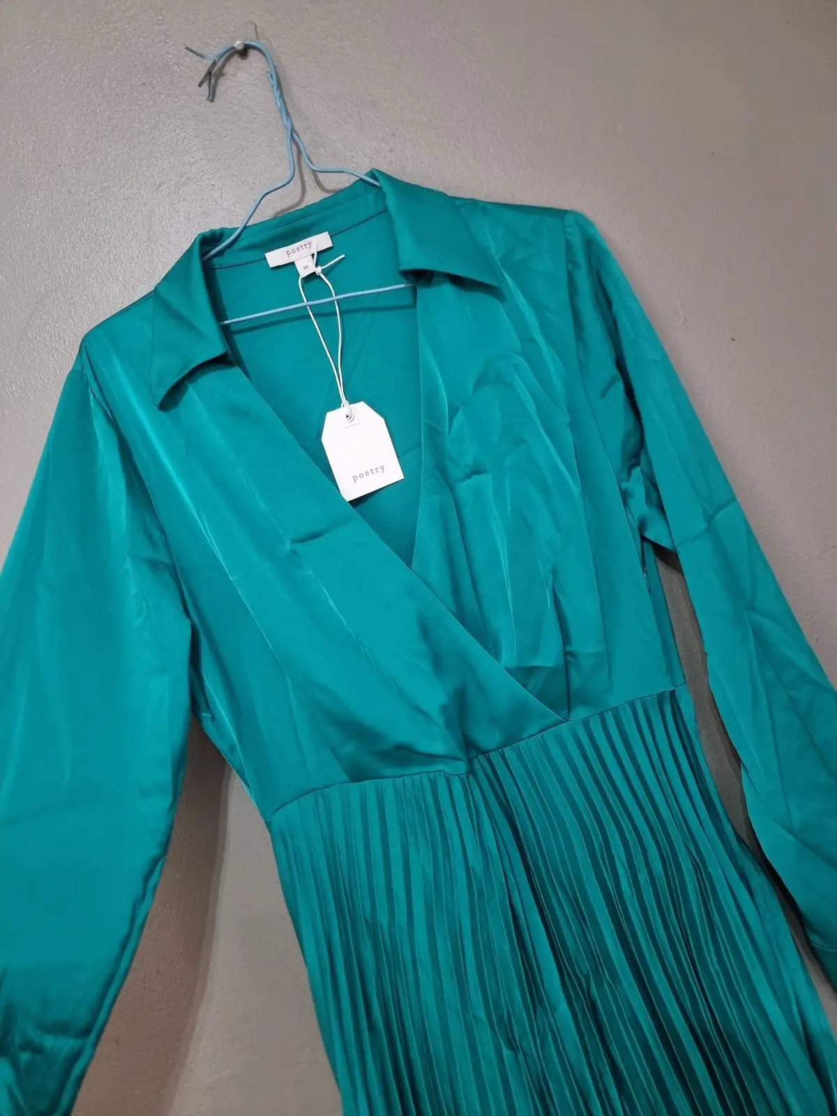 Poetry Teal Long Sleeve Pleated Midi Dress