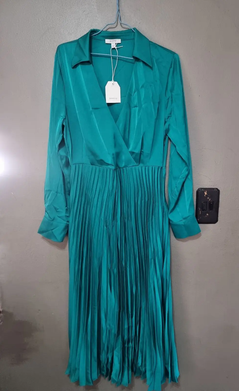Poetry Teal Long Sleeve Pleated Midi Dress