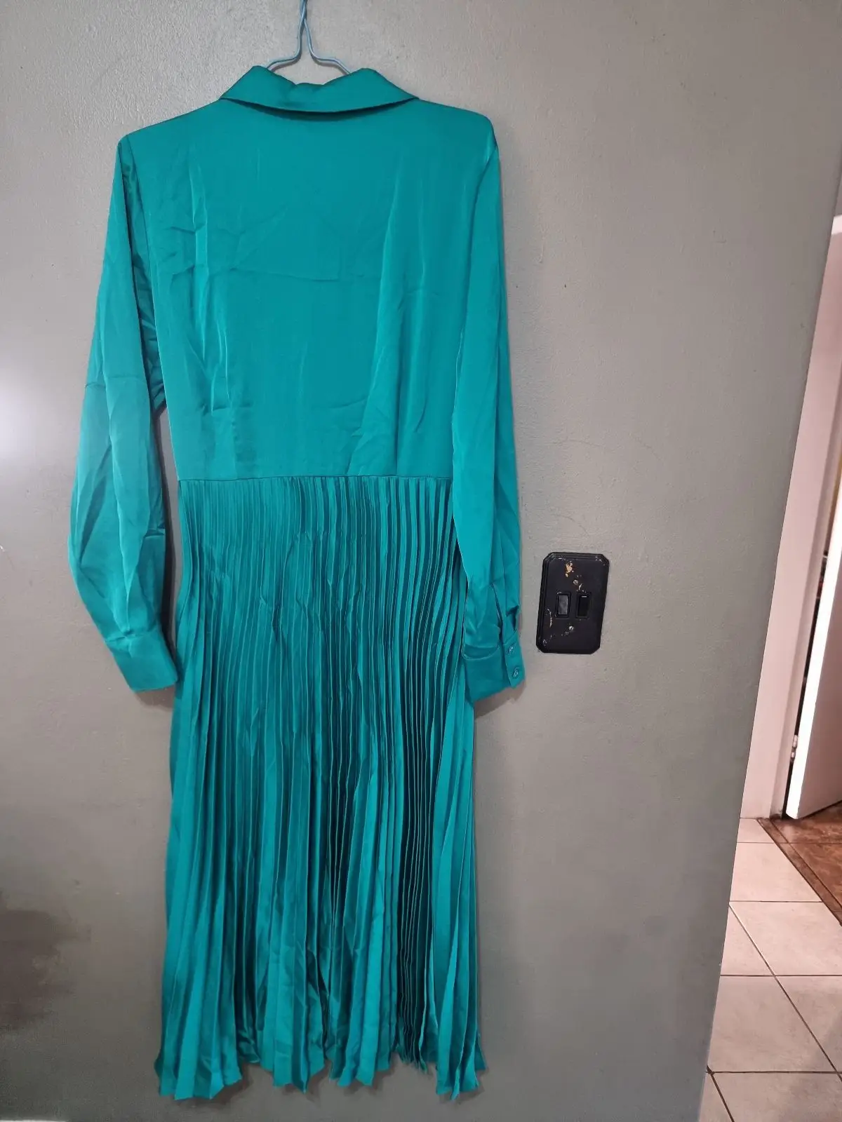 Poetry Teal Long Sleeve Pleated Midi Dress