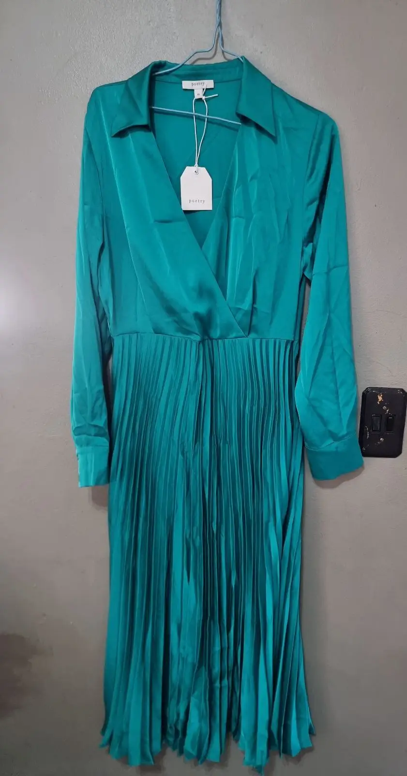 Poetry Teal Long Sleeve Pleated Midi Dress