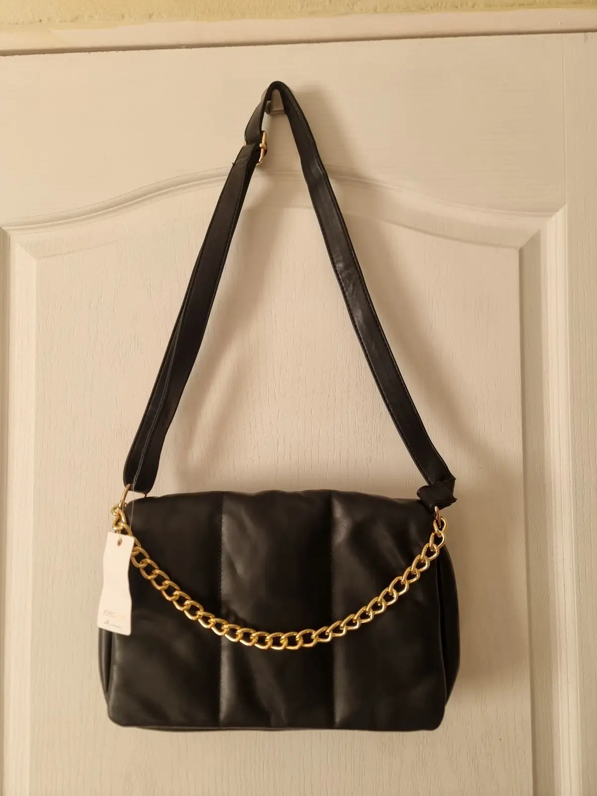 Foschini Black Quilted Shoulder Bag with Gold Chain