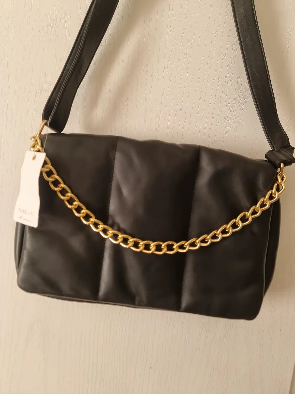 Foschini Black Quilted Shoulder Bag with Gold Chain