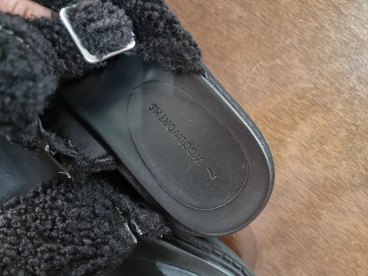 Woolworths Black Platform Shearling Sandals Size 7