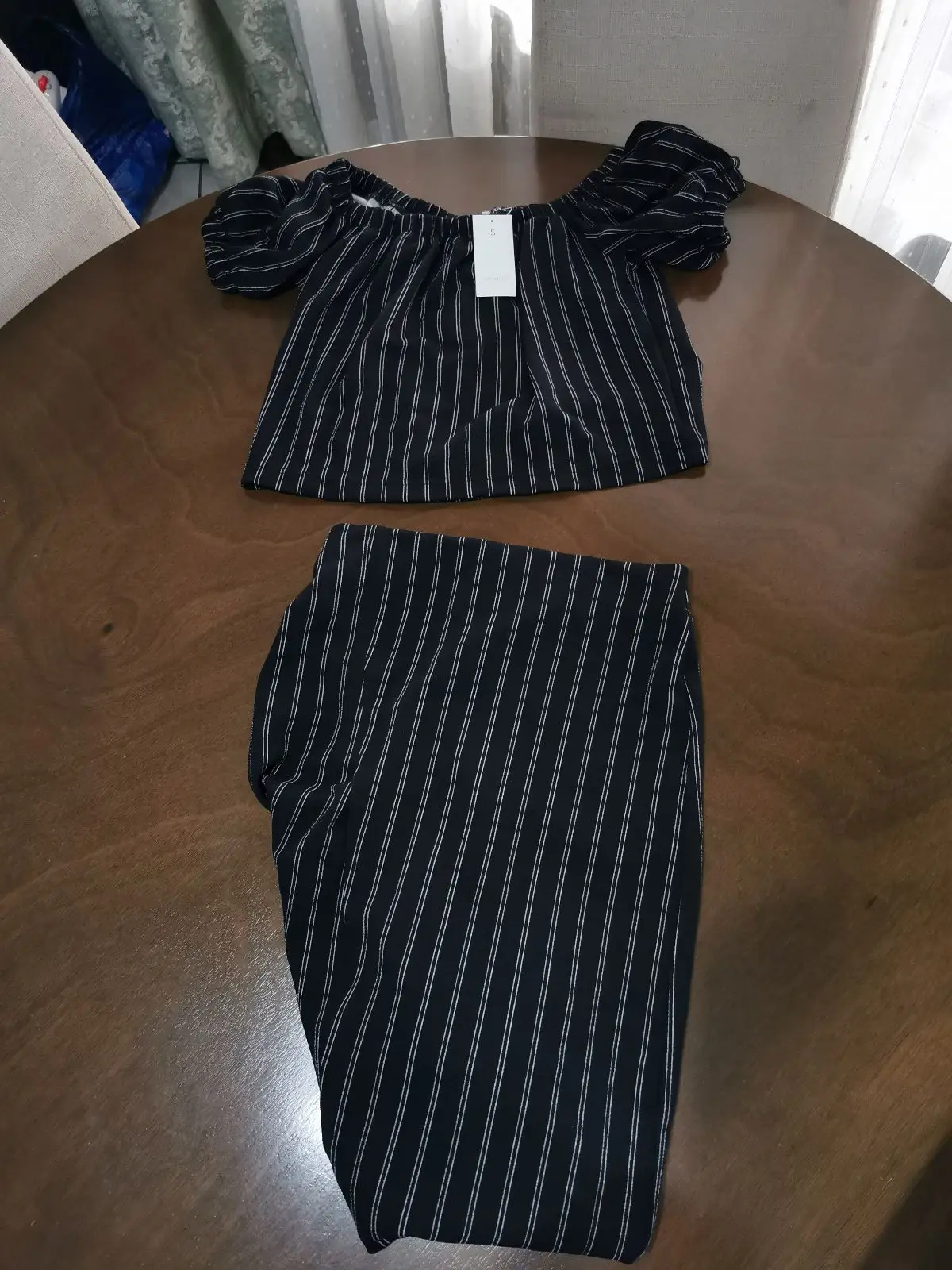 Superbalist Pinstripe Off-Shoulder Top And Skirt Set