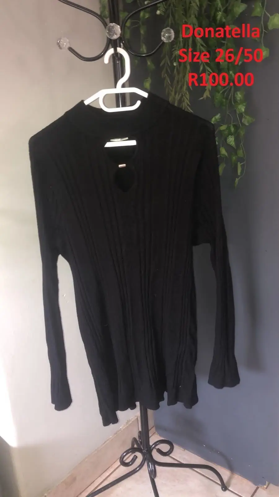 Jet Donatella Black Ribbed Long-Sleeve Top