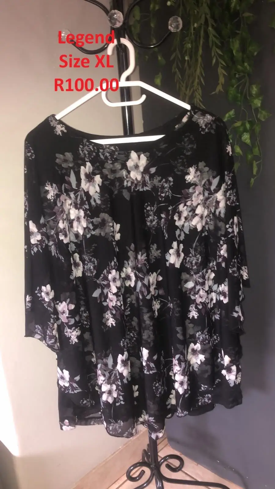 Legend Black Floral Print Blouse Size XL