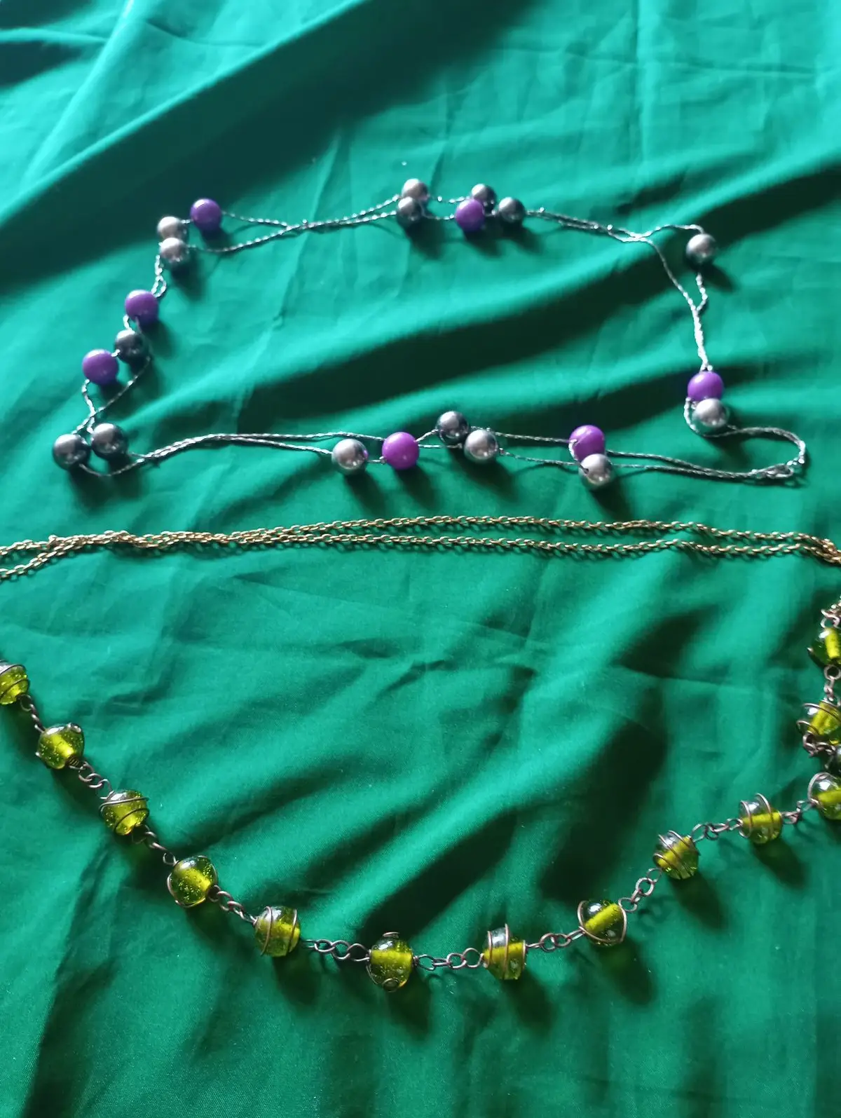 Silver and Purple Beaded Long Necklace