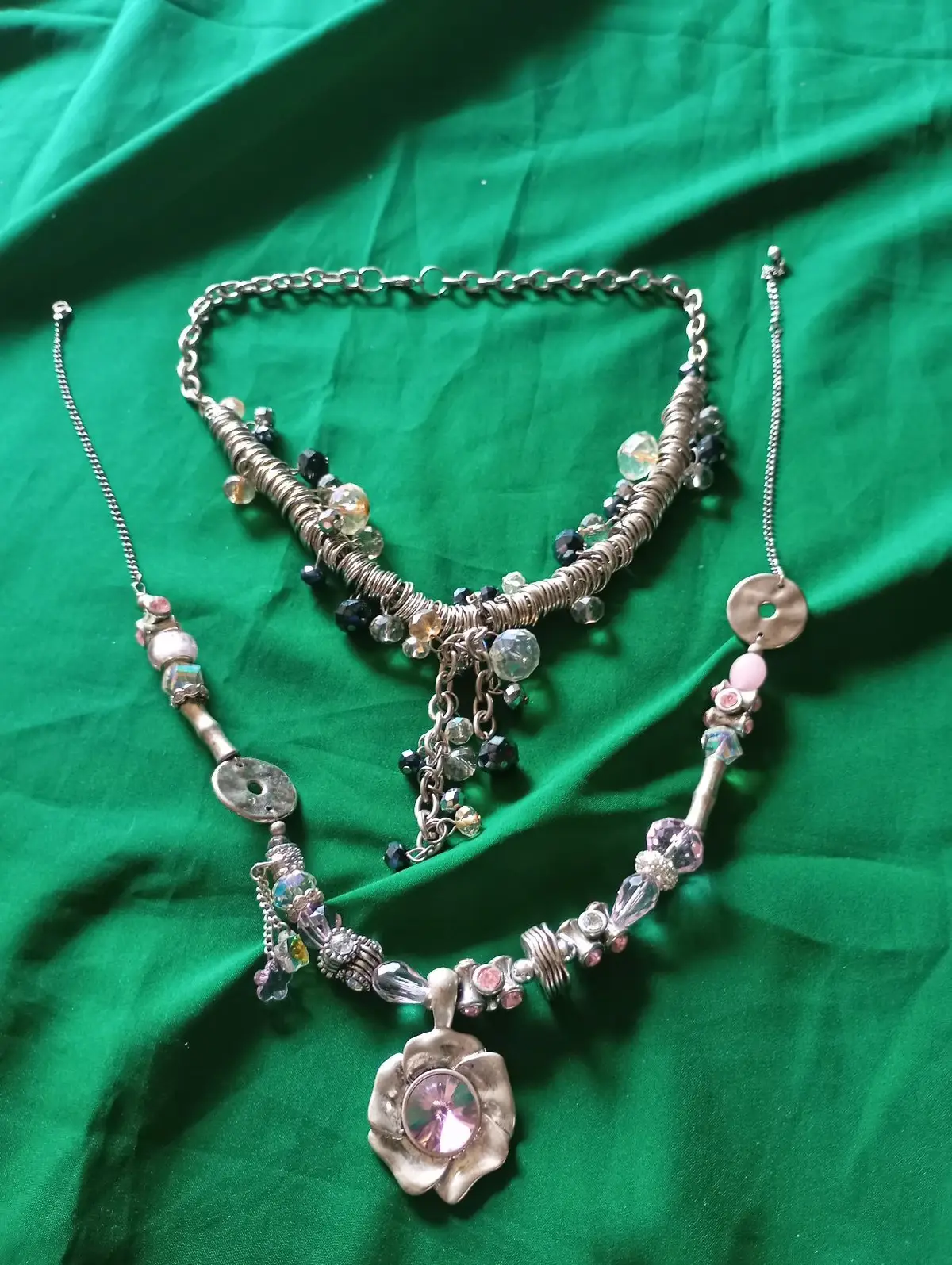 Silver-Tone Beaded Statement Necklace