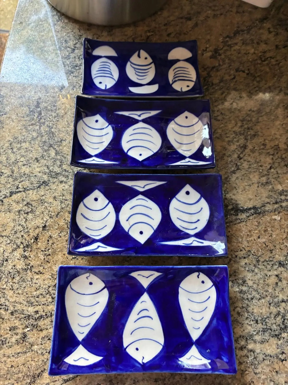 Blue and White Ceramic Fish Pattern Dish Small