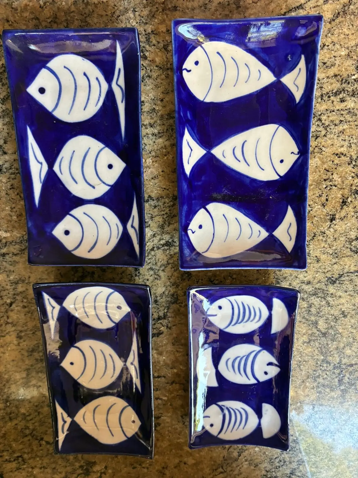 Blue and White Ceramic Fish Pattern Dish Small