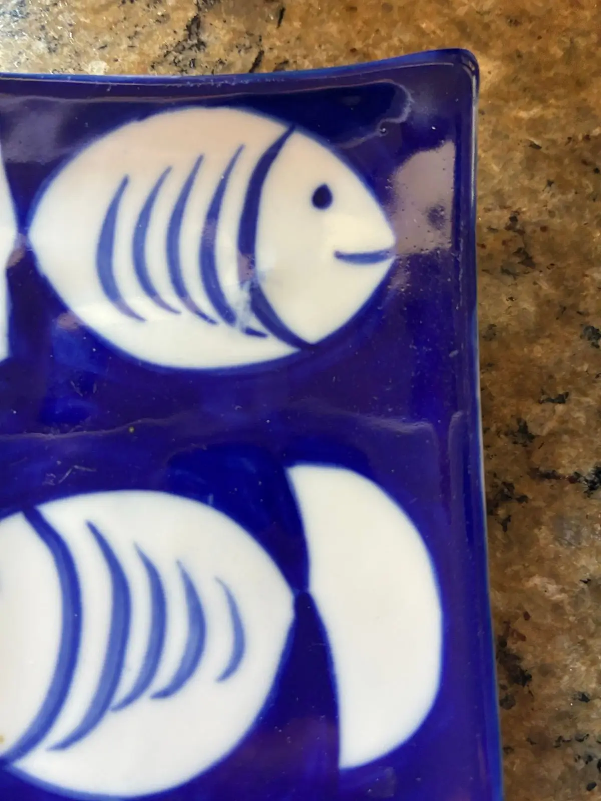 Blue and White Ceramic Fish Pattern Dish Small