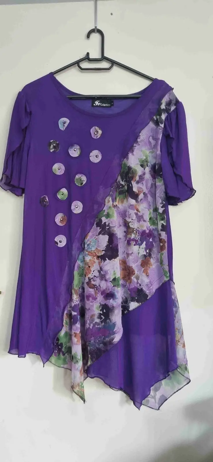 Purple Floral Panel Top with Button Details