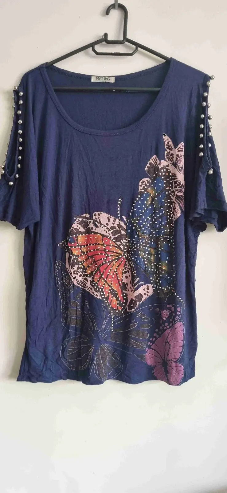 Meiling Fashion Blue Butterfly Print Top