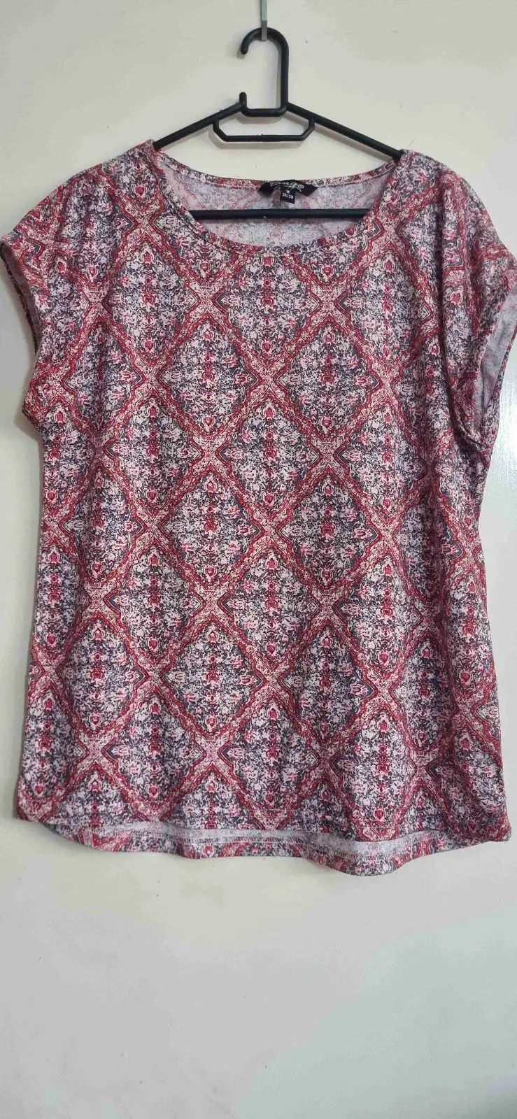 Rouge Red Patterned Short Sleeve Top