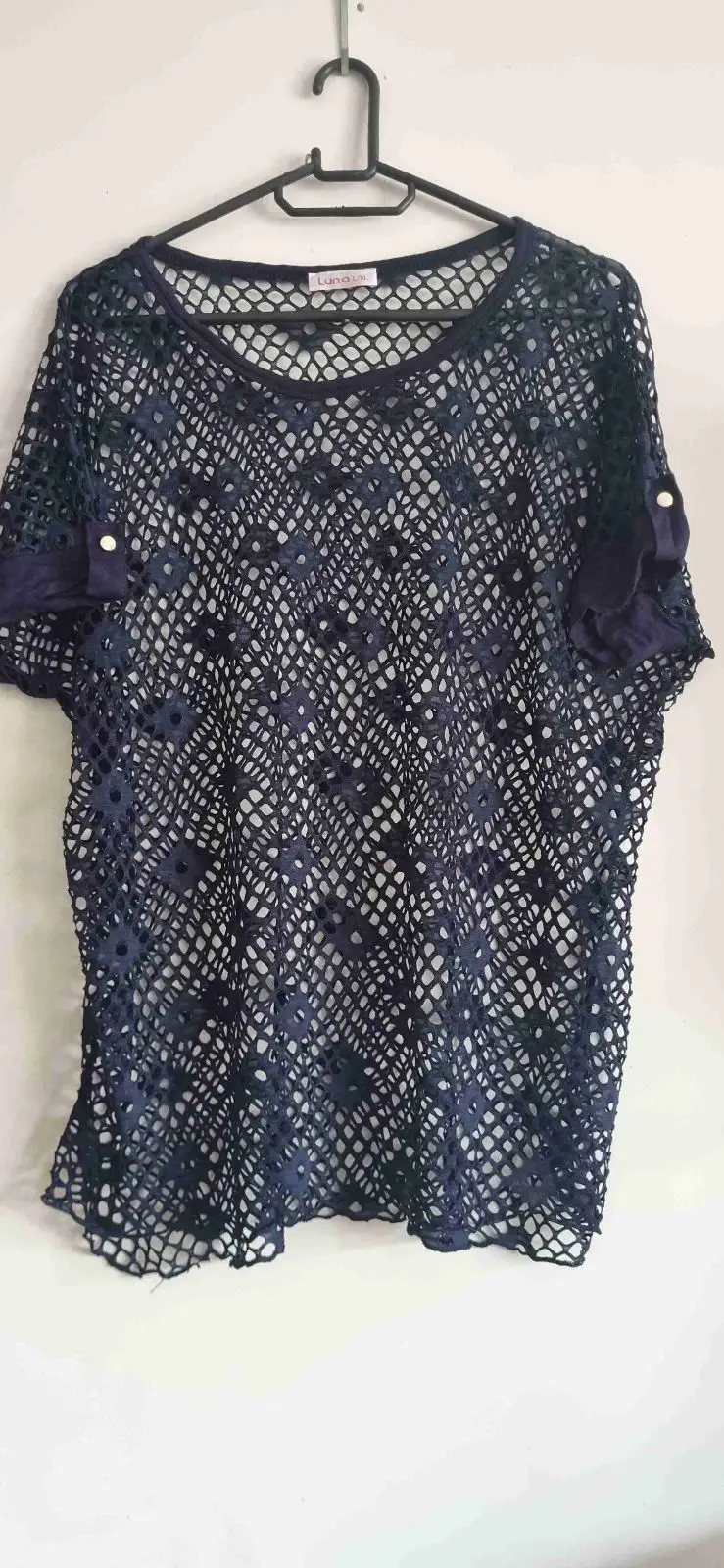 Luna Navy Blue Mesh Crochet Top
