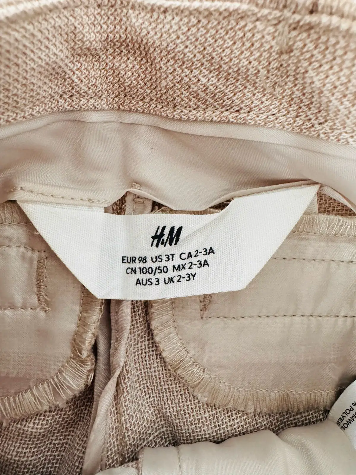 H&M Beige Linen Trousers 2-3 Years