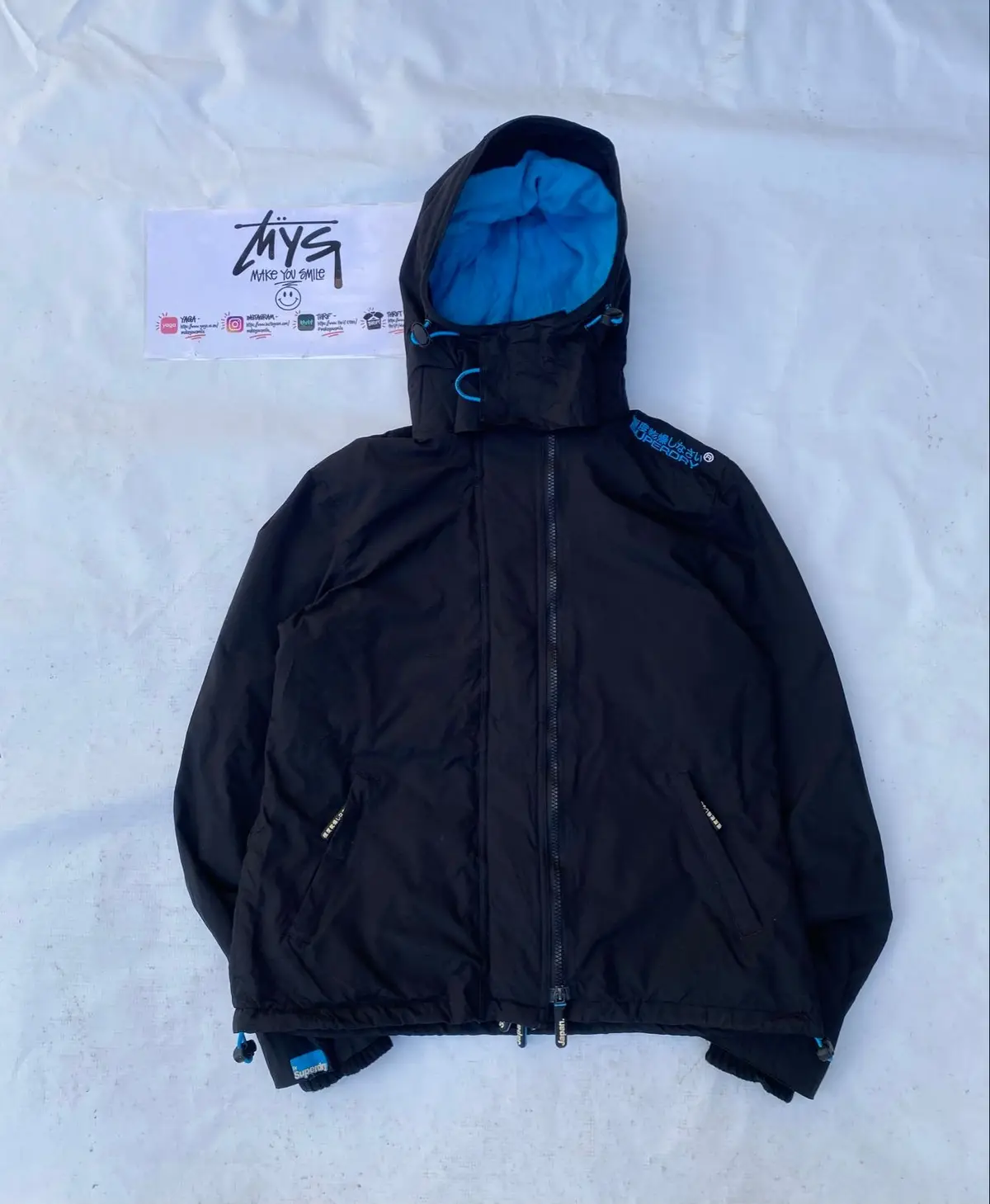 Superdry Black Jacket with Blue Lining