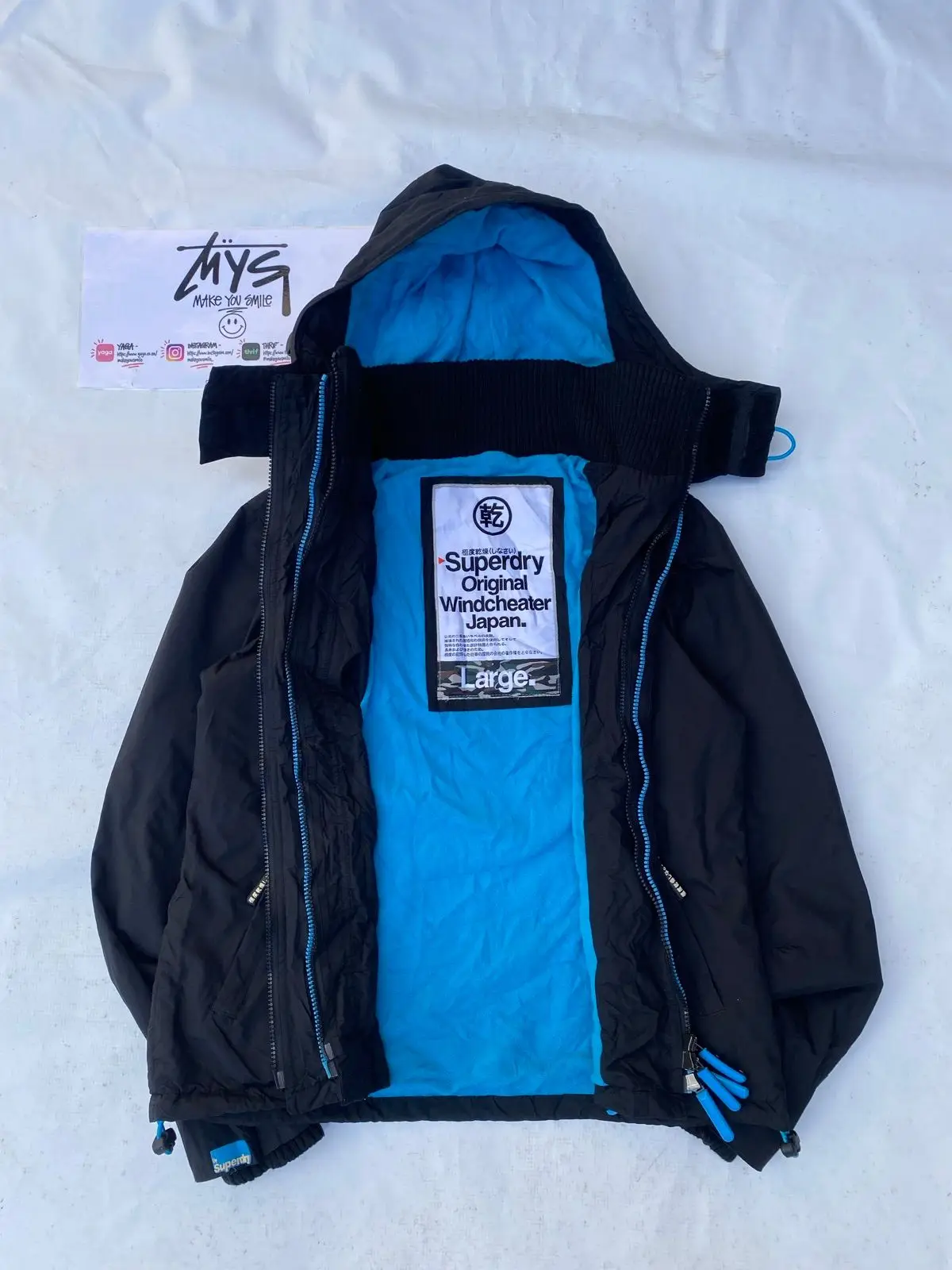 Superdry Black Jacket with Blue Lining