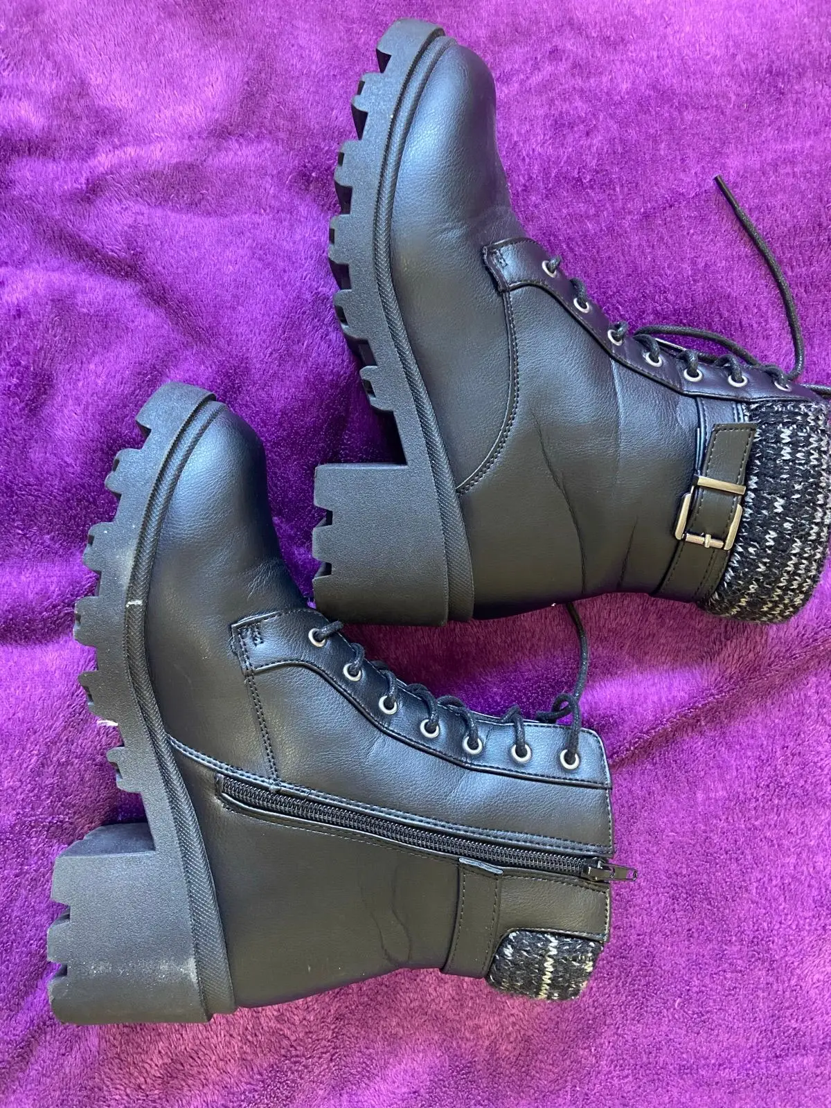 Kelso Black Heeled Combat Boots Size 7