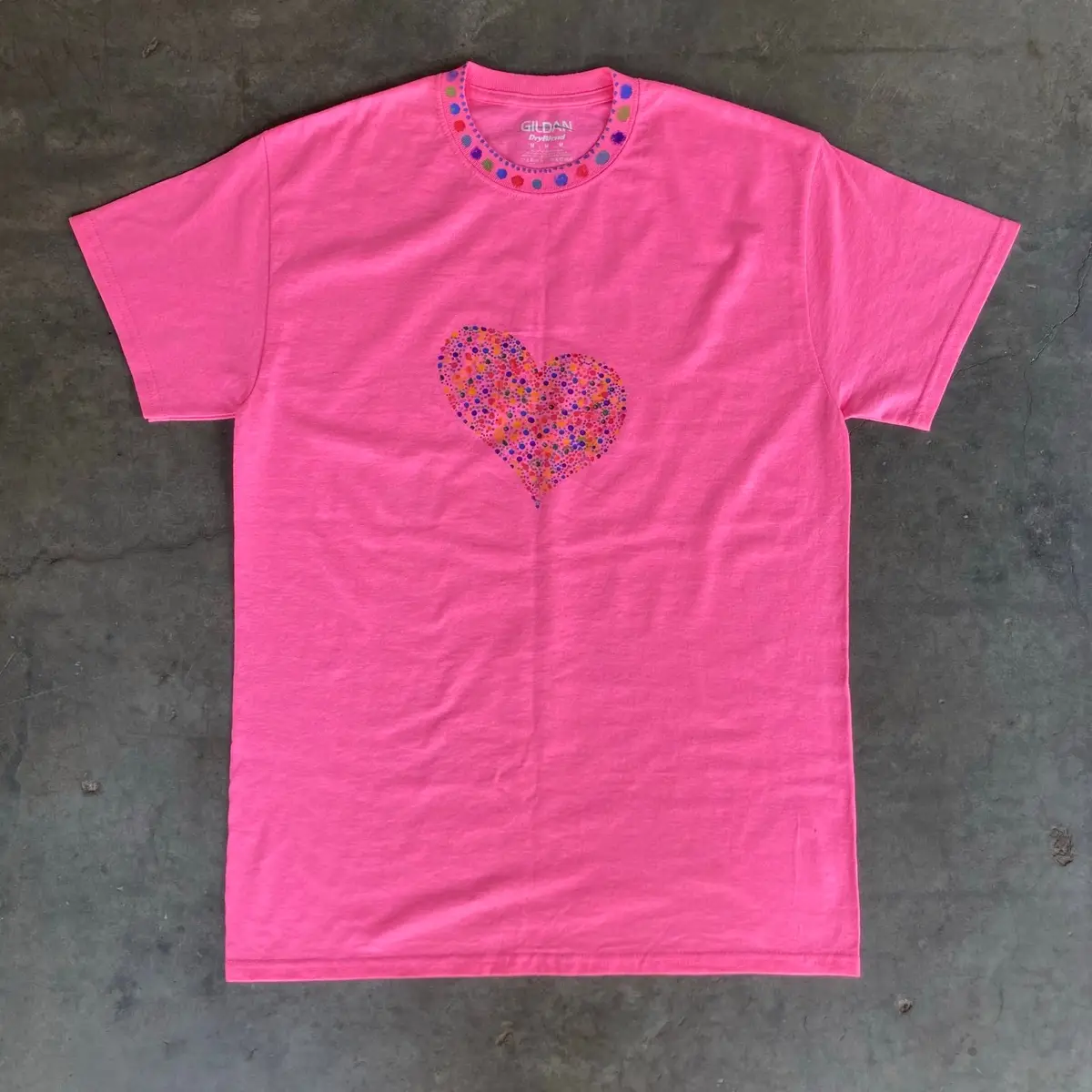 Gildan Pink T-Shirt with Custom Painted Heart and Collar