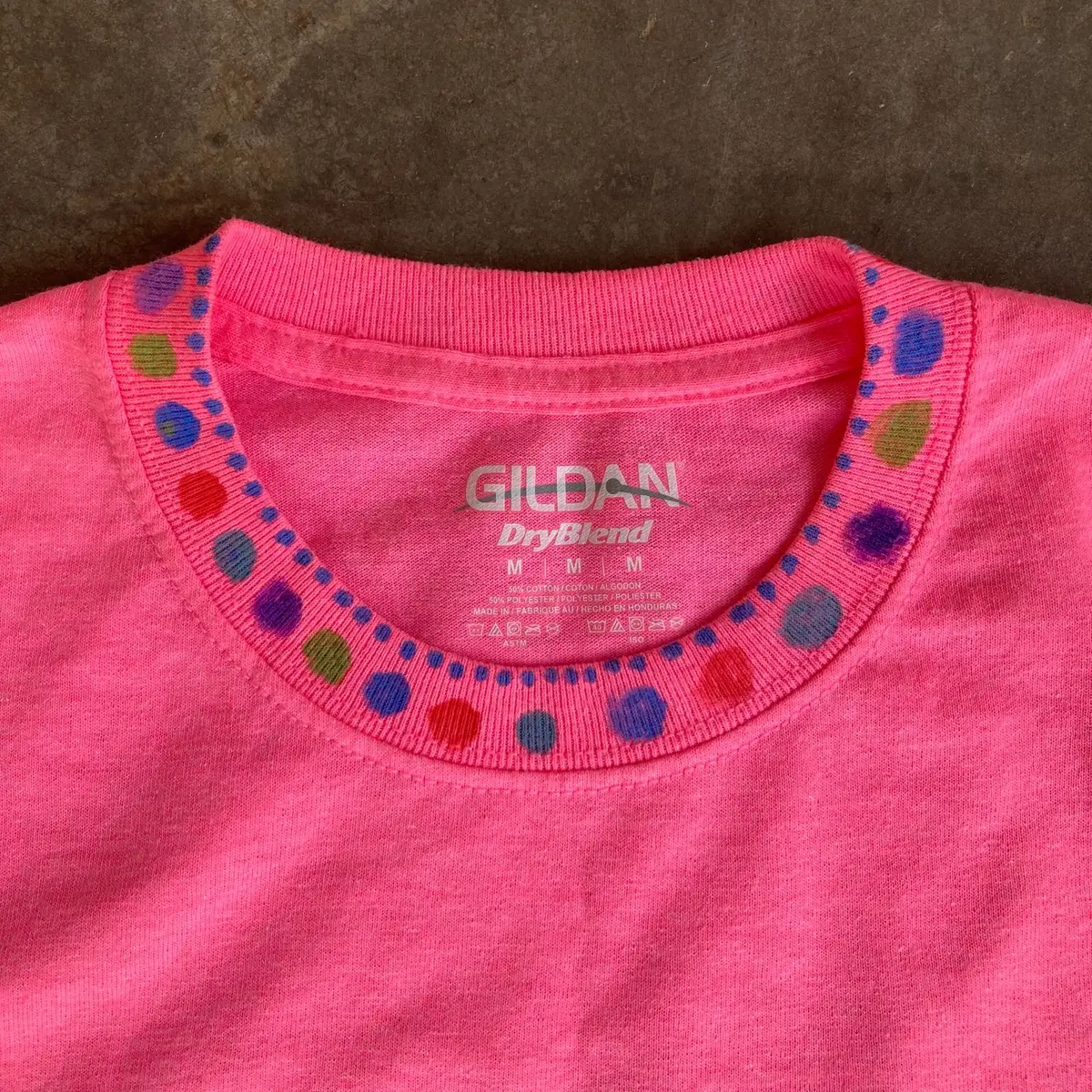 Gildan Pink T-Shirt with Custom Painted Heart and Collar