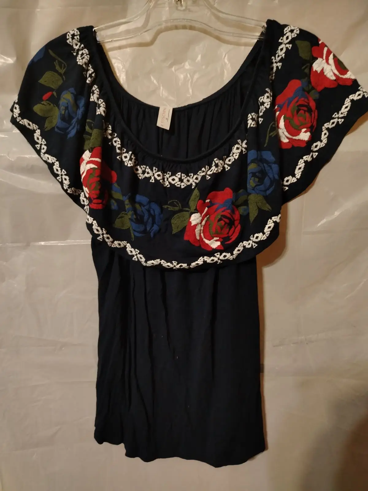 Foschini Navy Embroidered Floral Neckline Top