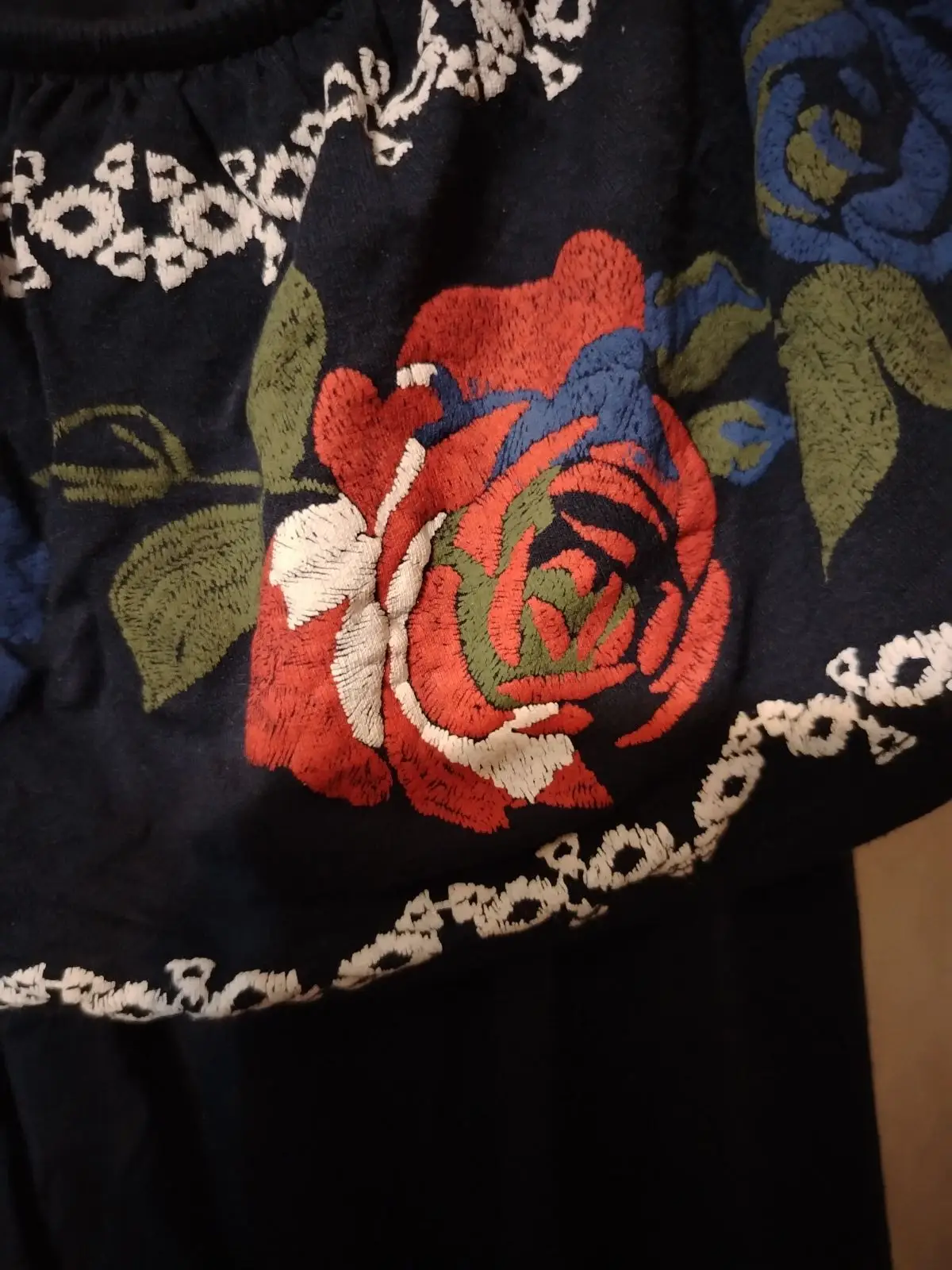 Foschini Navy Embroidered Floral Neckline Top