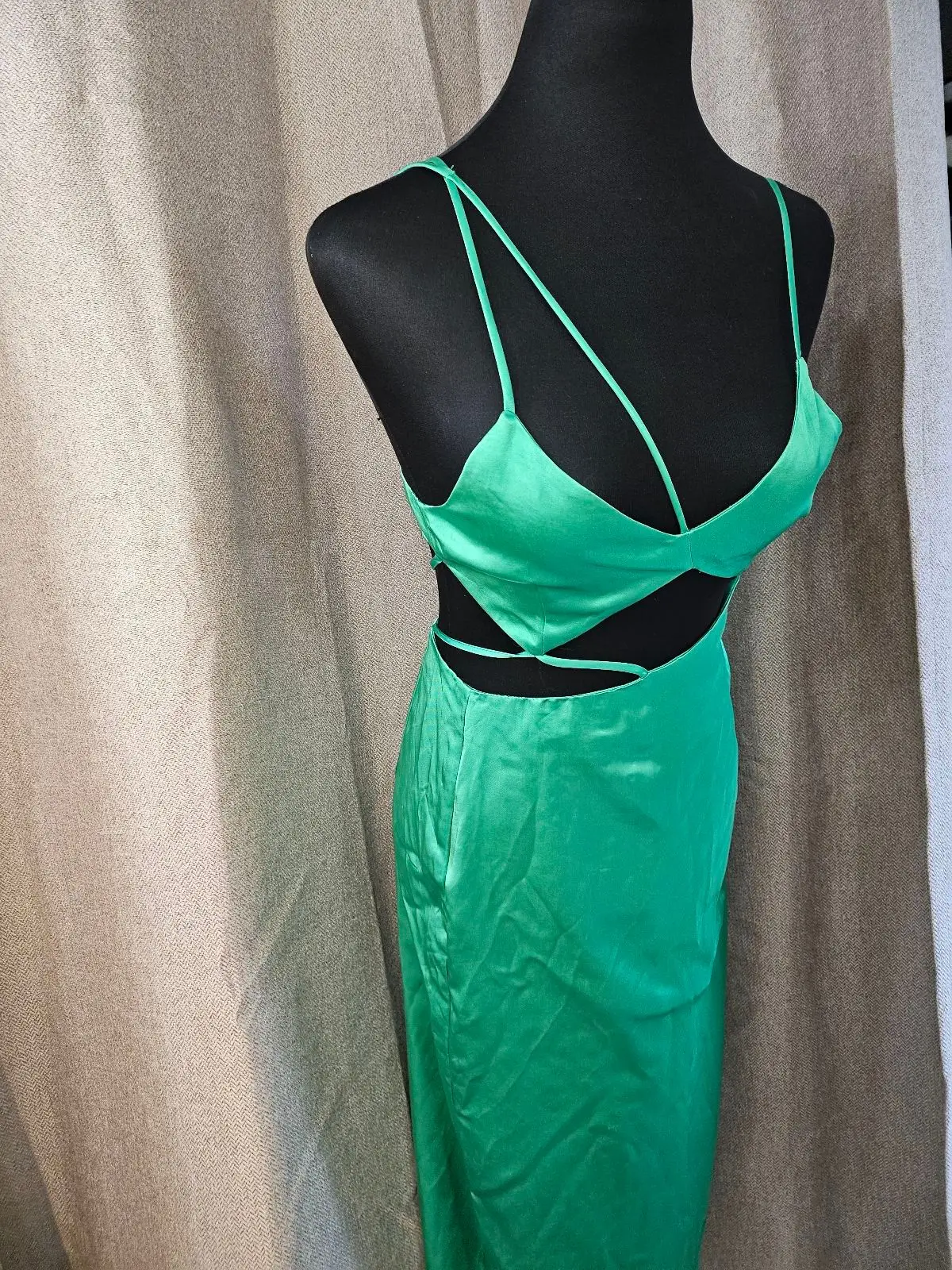 Zara Green Satin Cutout Midi Dress