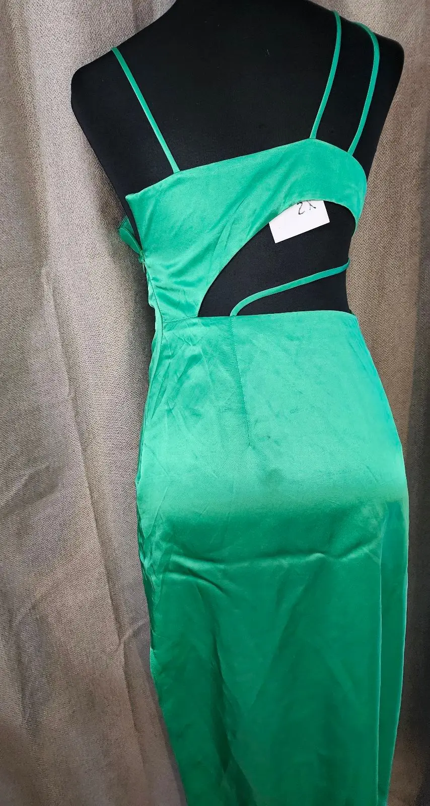 Zara Green Satin Cutout Midi Dress