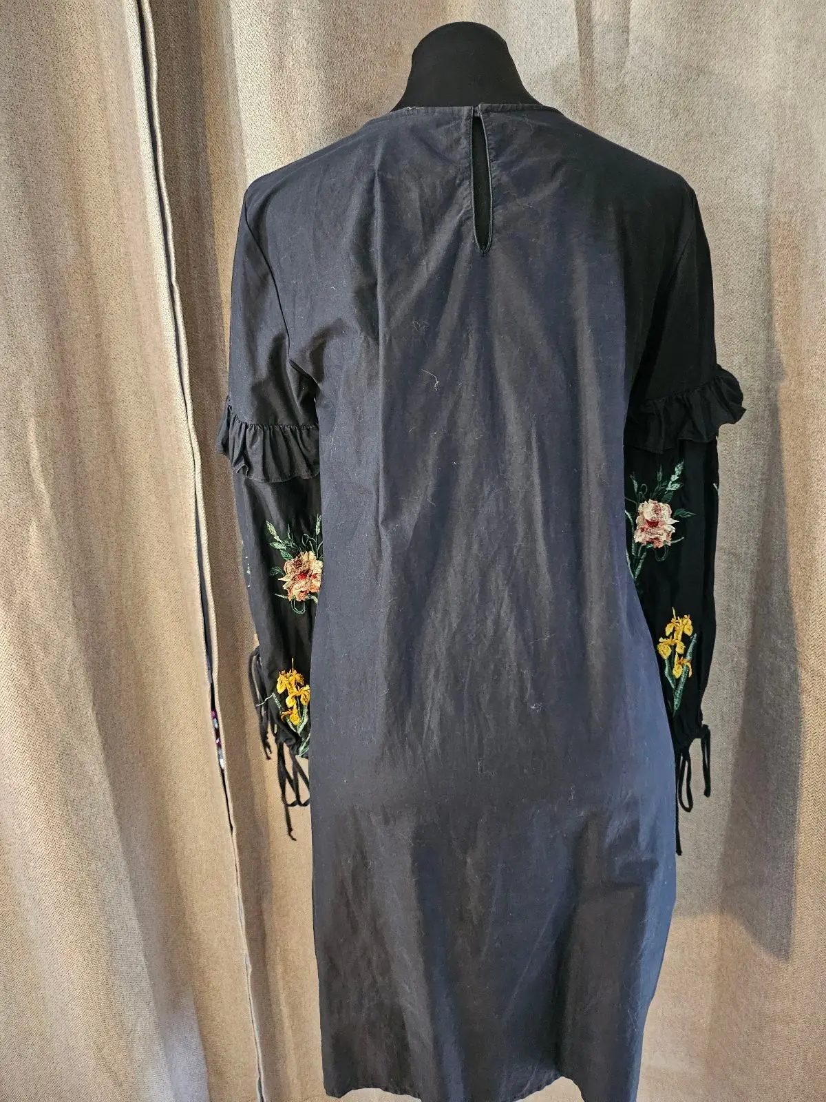Zara Black Dress with Floral Embroidered Sleeves