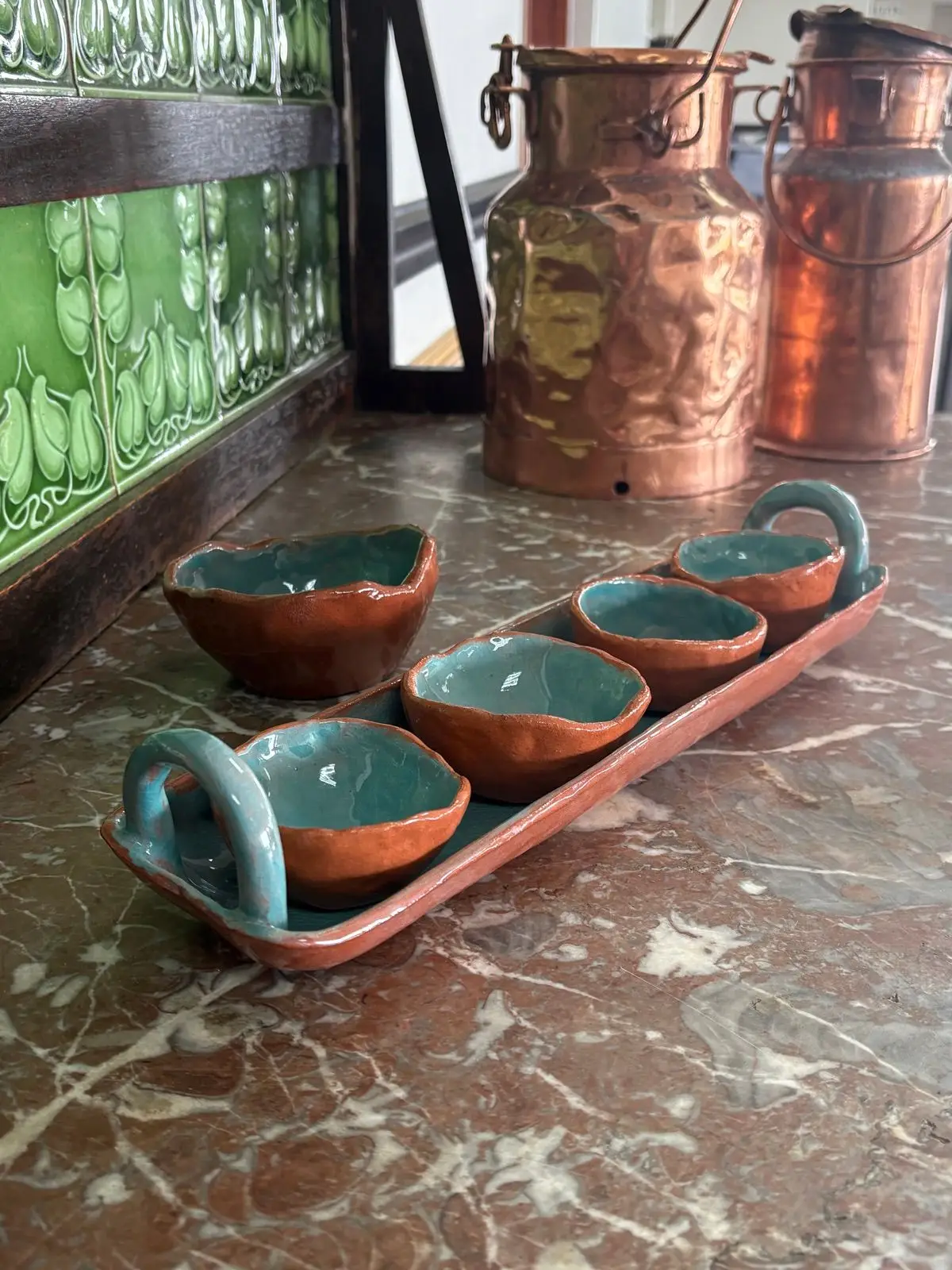 Handmade Ceramic Serving Tray Set with Bowls
