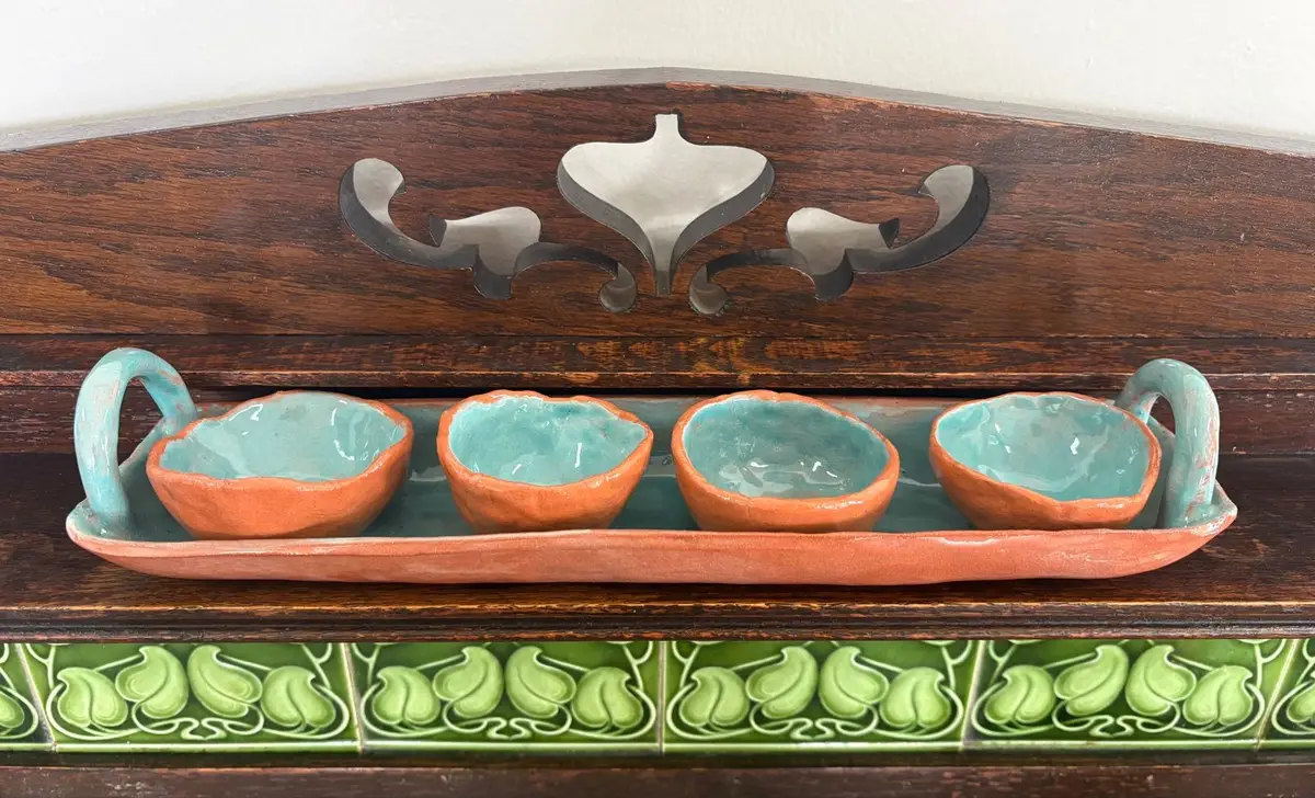 Handmade Ceramic Serving Tray Set with Bowls