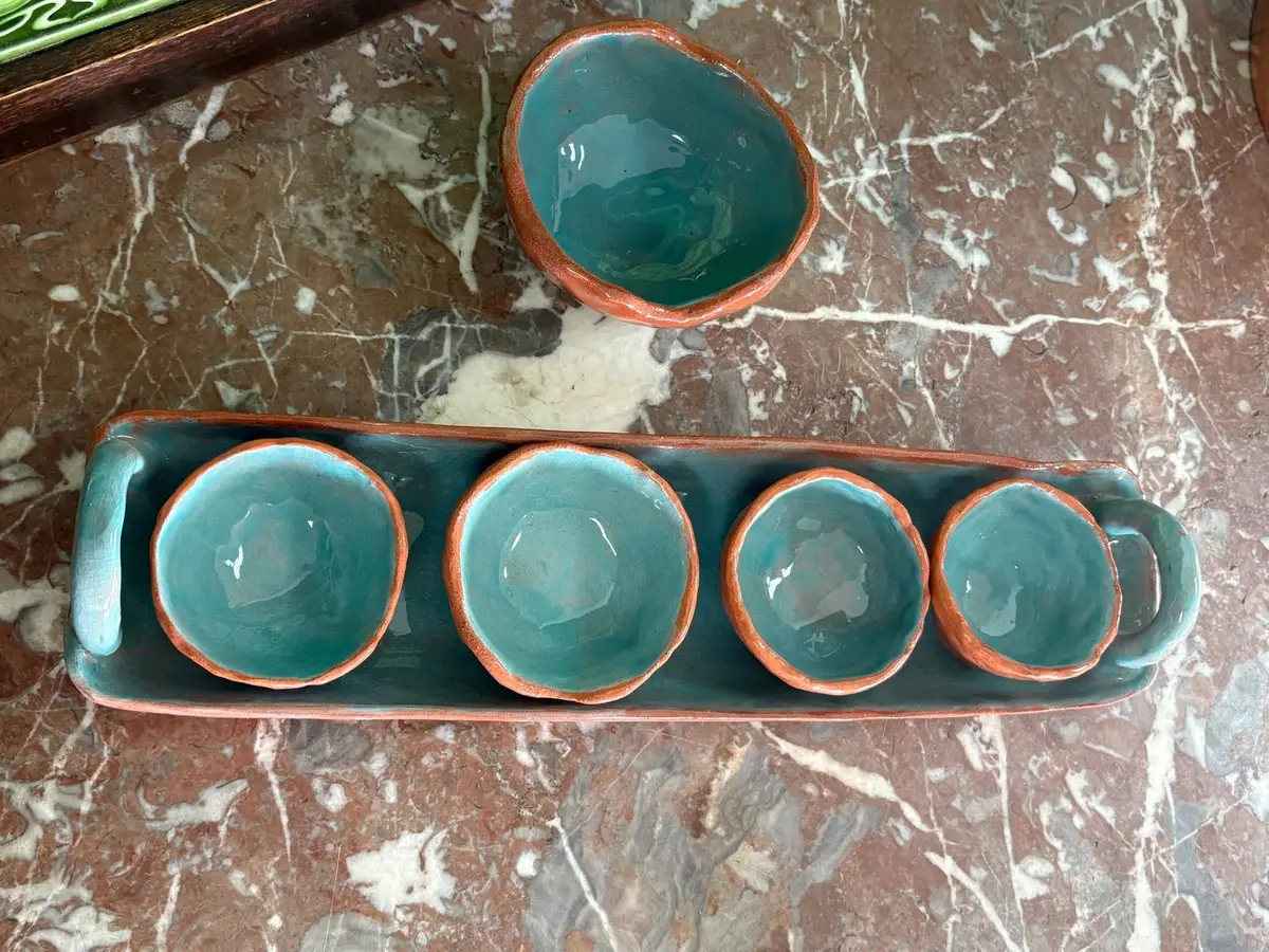 Handmade Ceramic Serving Tray Set with Bowls
