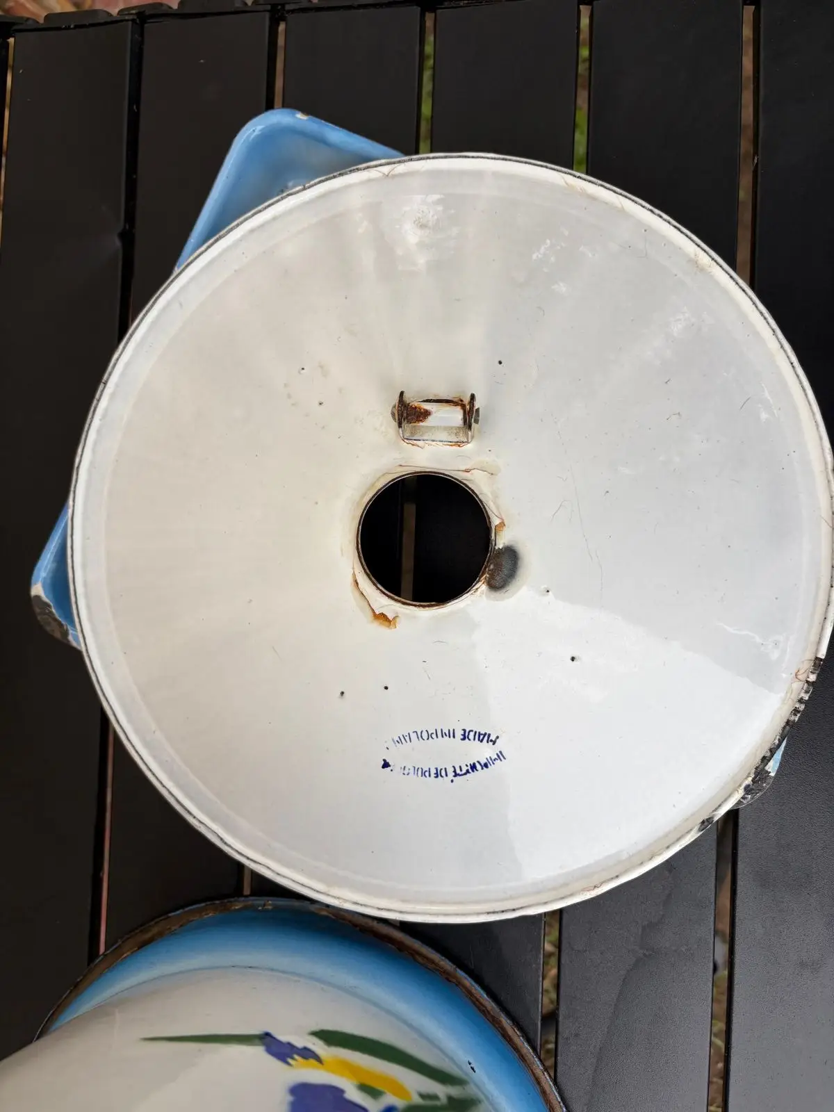 Vintage Enamel Bucket with Floral Design