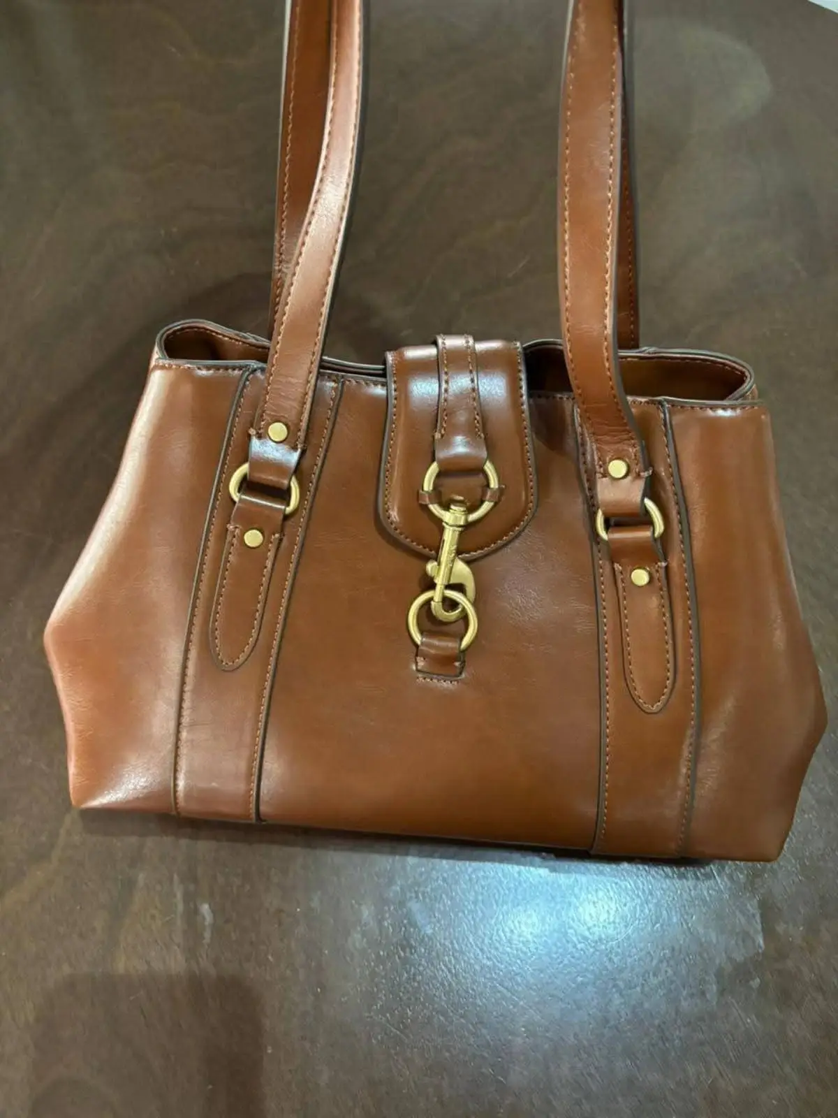 Mango Brown Shoulder Bag with Gold Hardware