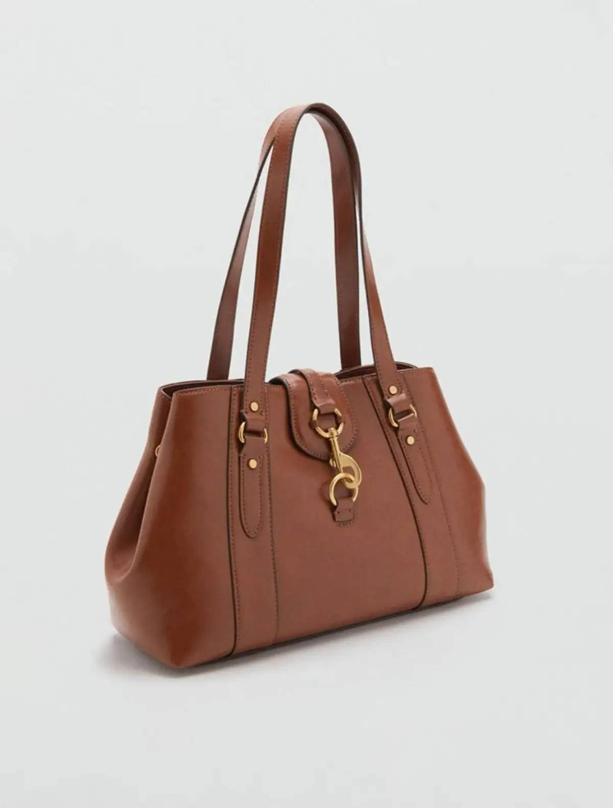 Mango Brown Shoulder Bag with Gold Hardware