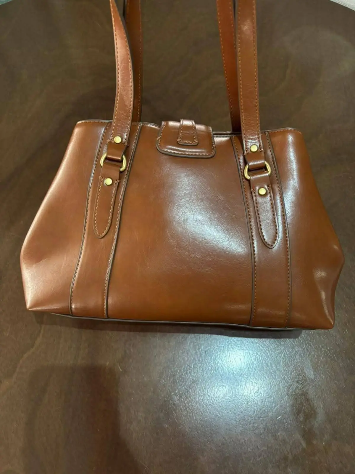 Mango Brown Shoulder Bag with Gold Hardware