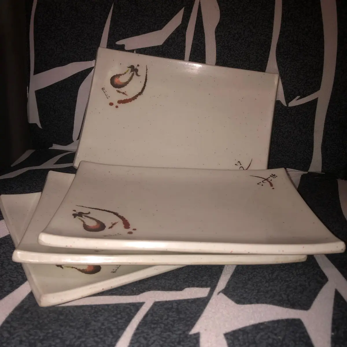 Set of Four Rectangular Ceramic Sushi Plates