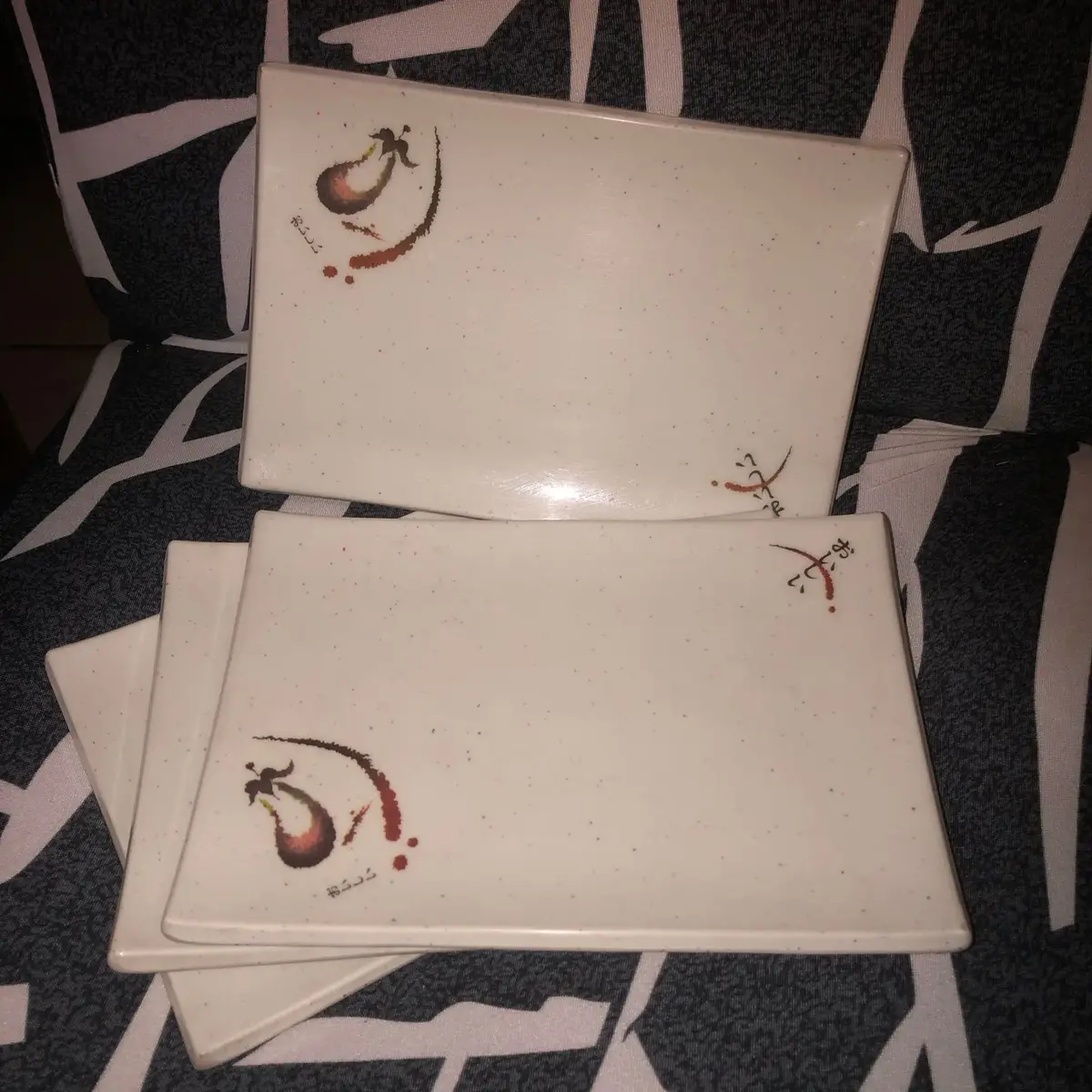 Set of Four Rectangular Ceramic Sushi Plates