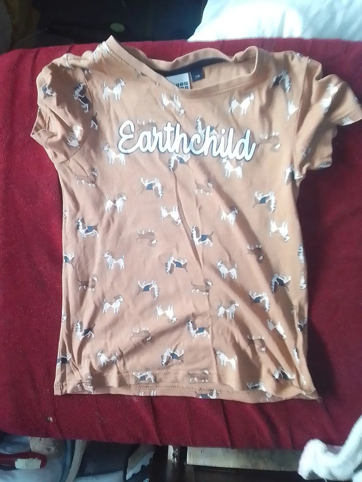 Earthchild Kids Dog Print T-Shirt Brown 7-8 Years