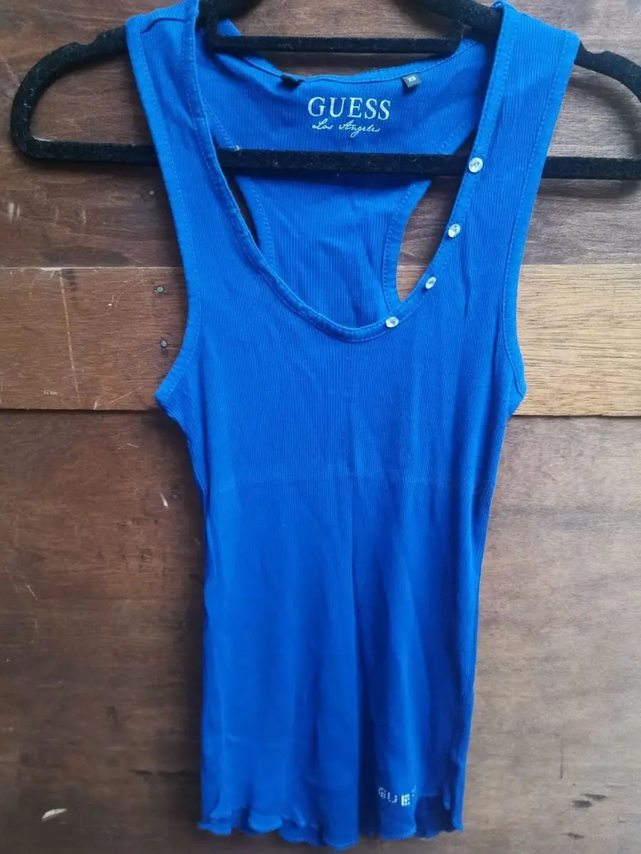 Guess Blue Ribbed Rhinestone Tank Top