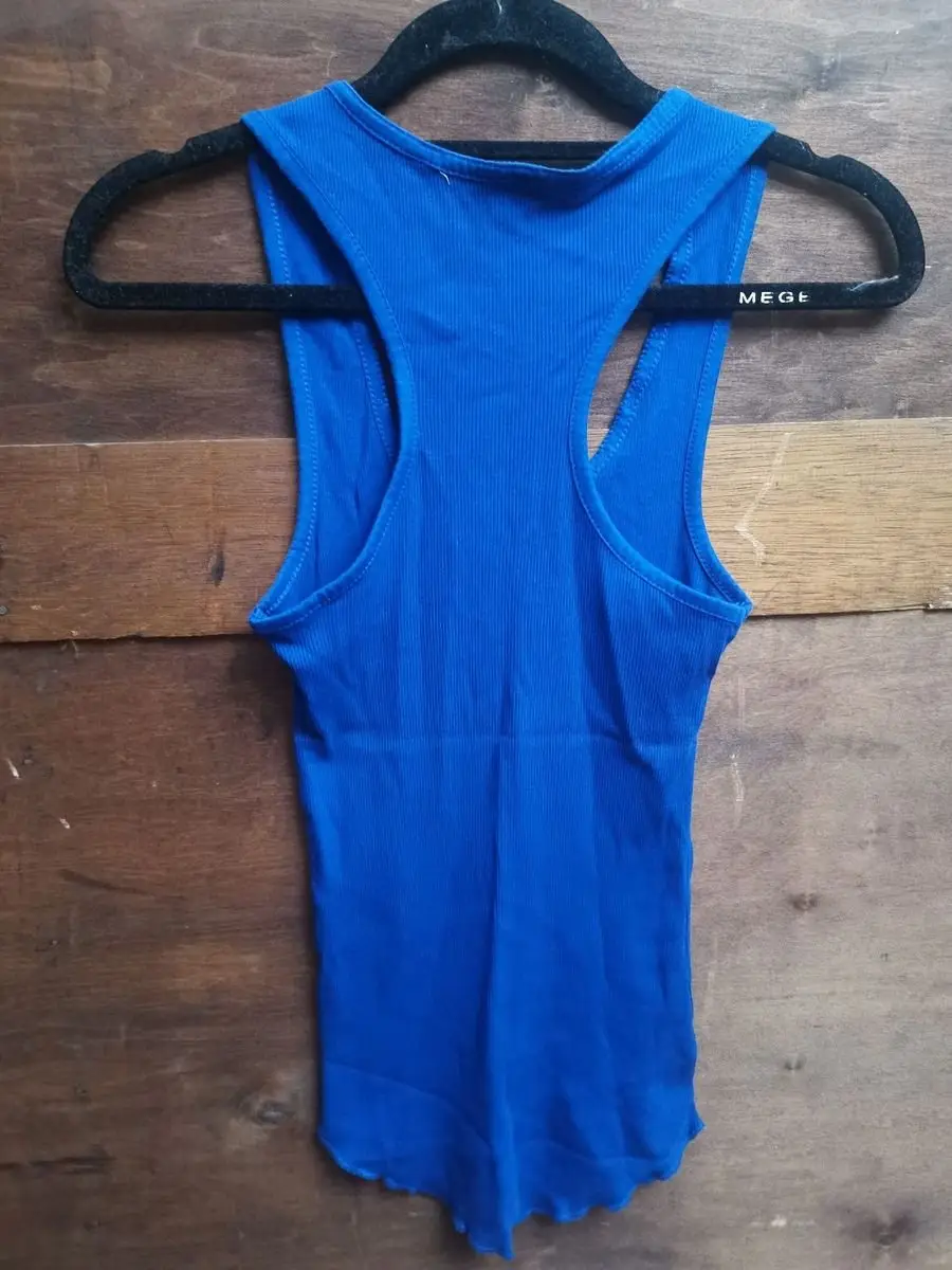 Guess Blue Ribbed Rhinestone Tank Top