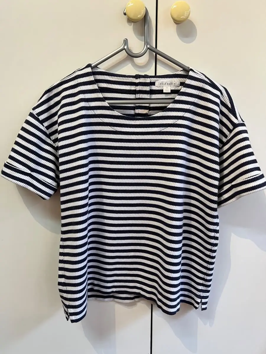 Trenery Navy & White Striped 100% Cotton Textured Top