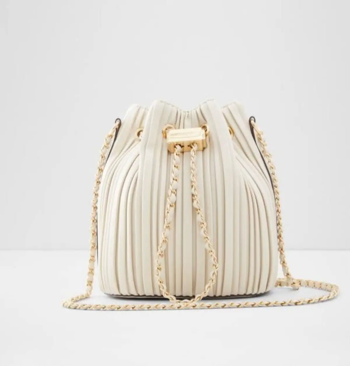 Aldo Off-White Pleated Bucket Bag