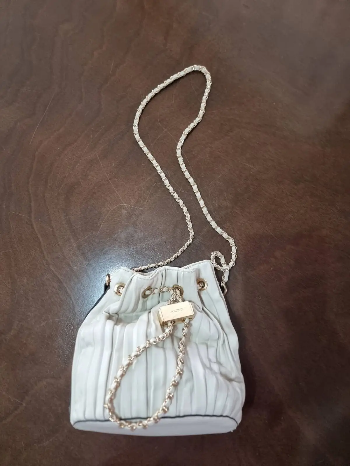 Aldo Off-White Pleated Bucket Bag